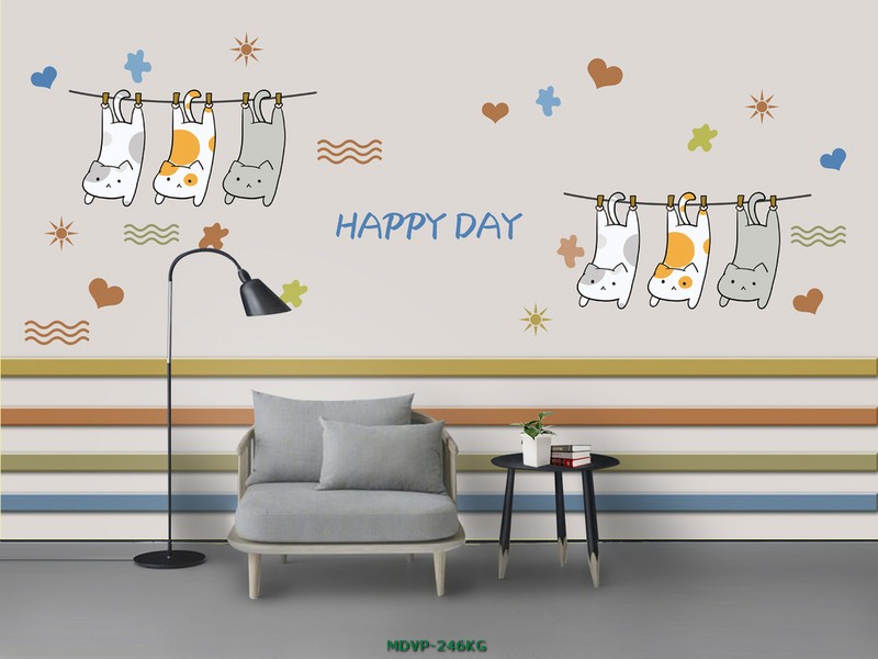 Tranh chú mèo trên cành cây